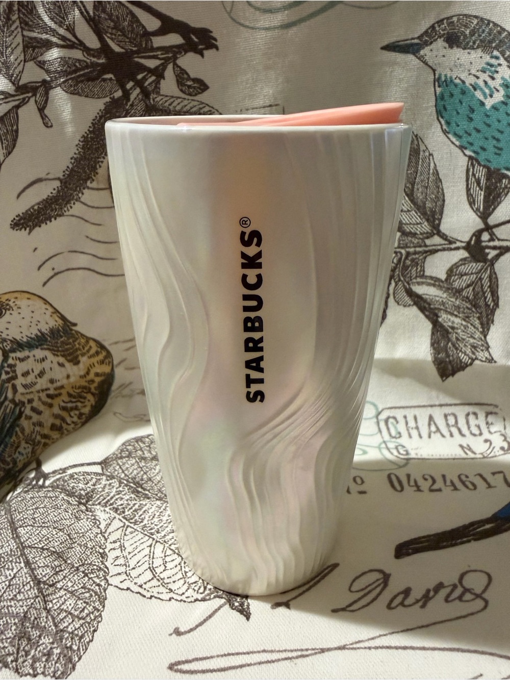 Starbucks Iridescent White Tumbler with Pink Lid